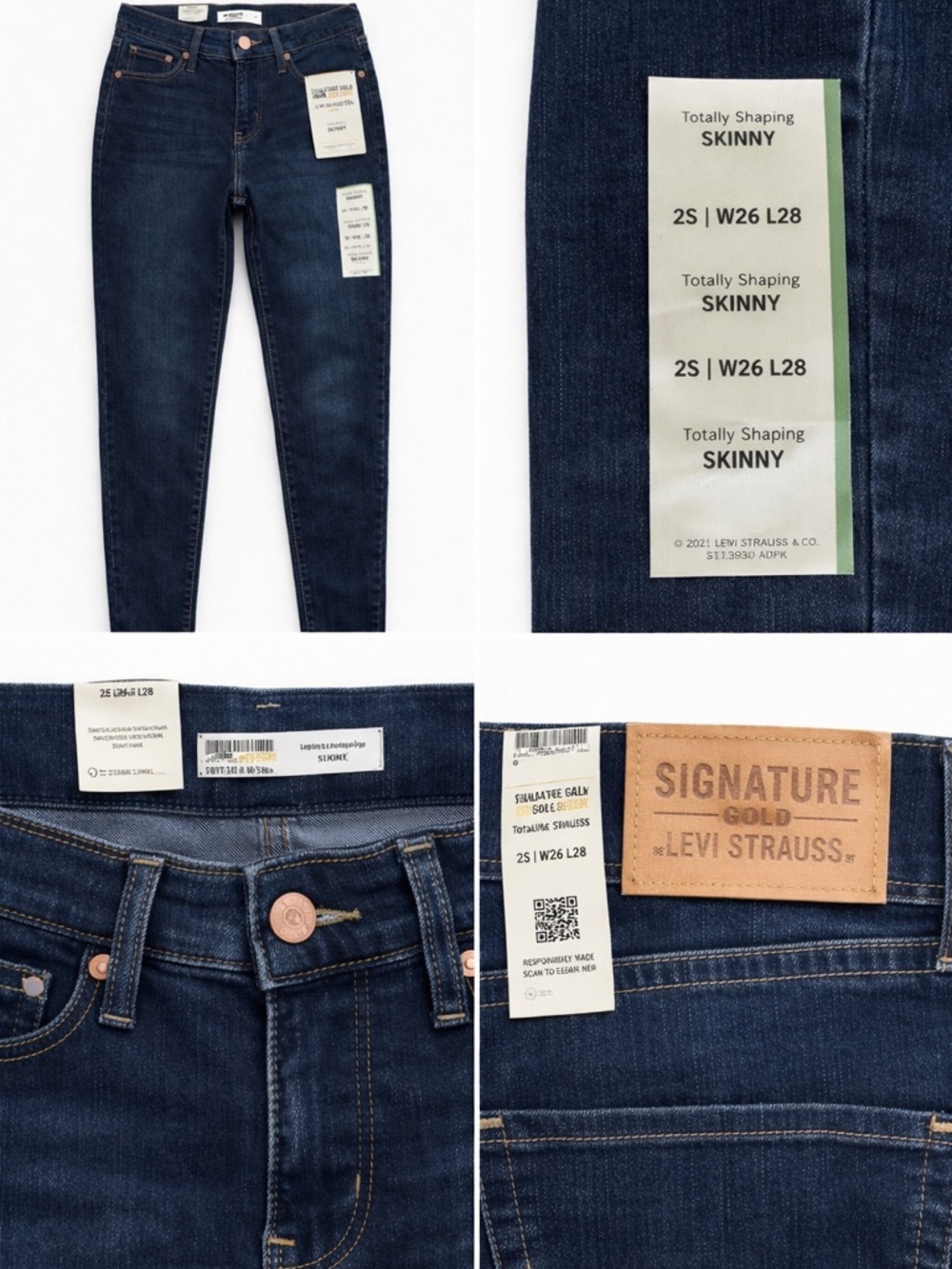 Levi’s Gold Totally Shaping Skinny Jeans SIZE 2 SHORT (W26 L28) Dark Wash NWT